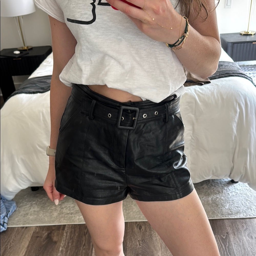 Black Leather Women Shorts